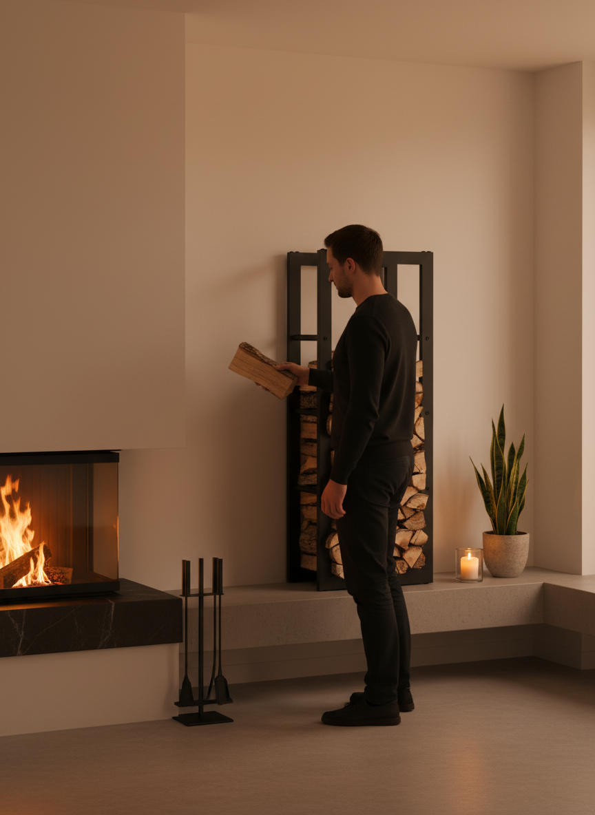 Kaminholzregal aus Metall Schwarz