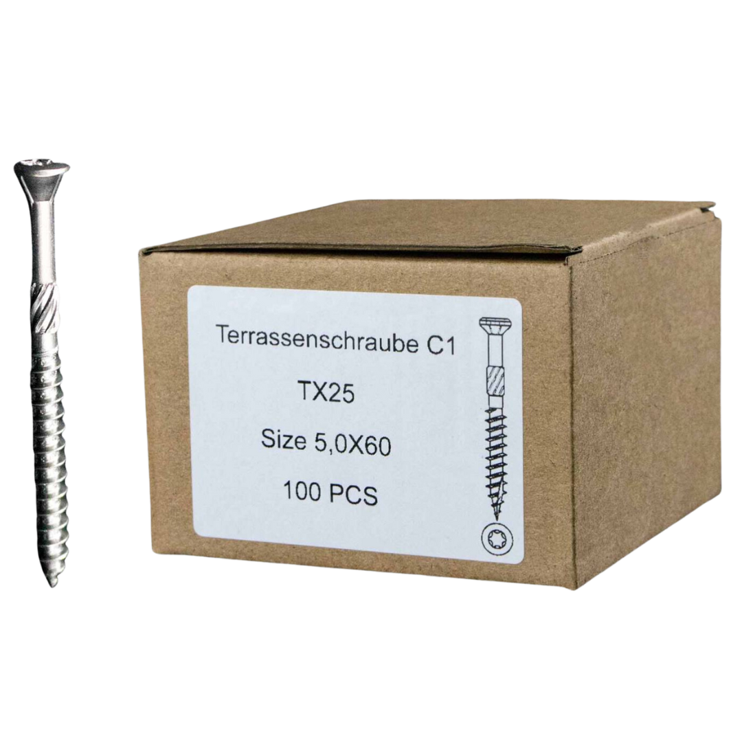 100 Stück Terrassenschrauben aus Edelstahl 5x60 mit Torx Kopf