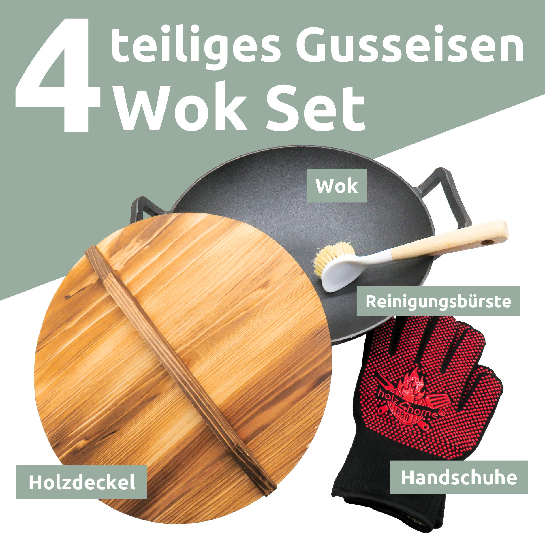 Wok aus Gusseisen Ø 36 cm I abgeflachter Boden