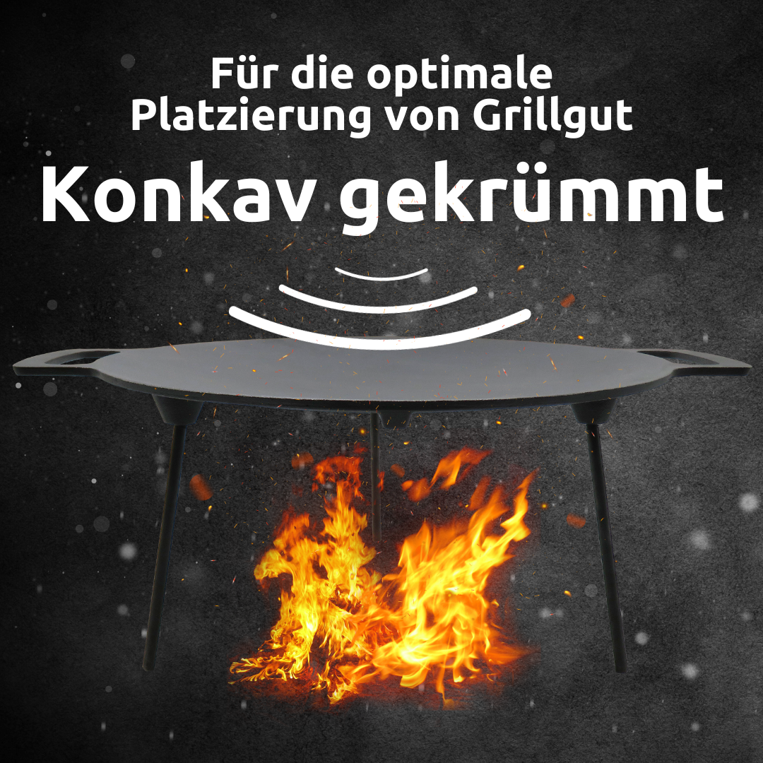 Grillplatte aus Gusseisen Ø44cm rund I Grillpfanne Dreibein