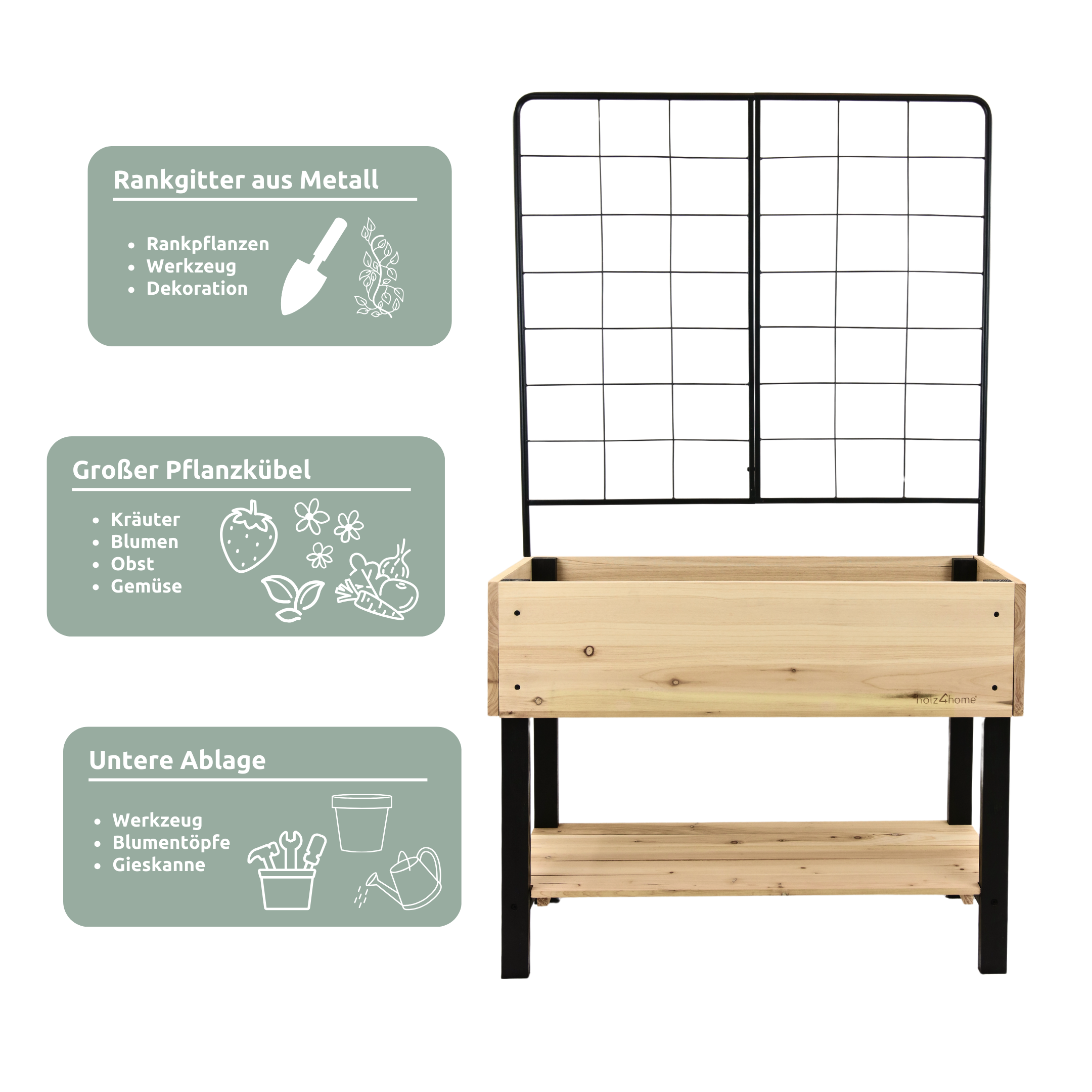 Hochbeet mit Rankgitter aus Metall I Ideal für den Balkon oder Terrasse