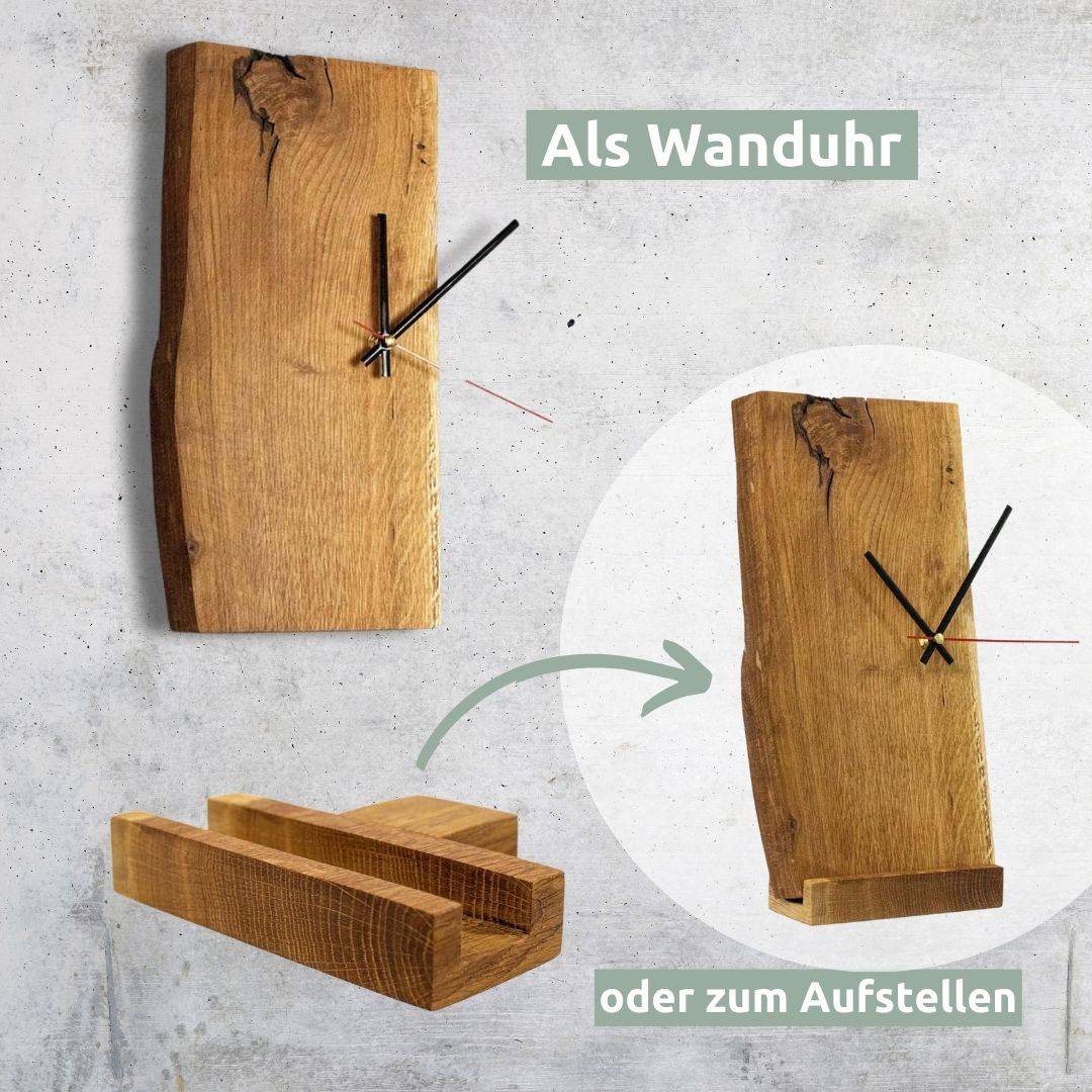 Wanduhr | Aufstelluhr aus massiver Eiche