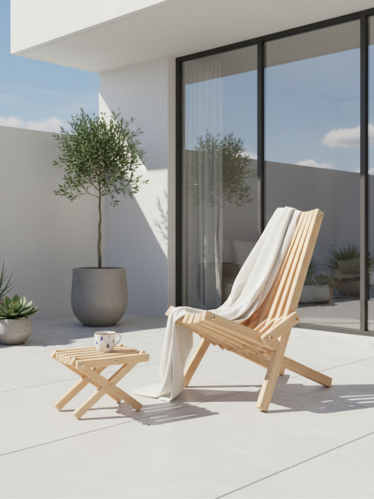 Skandinavischer Liegestuhl aus Kiefer