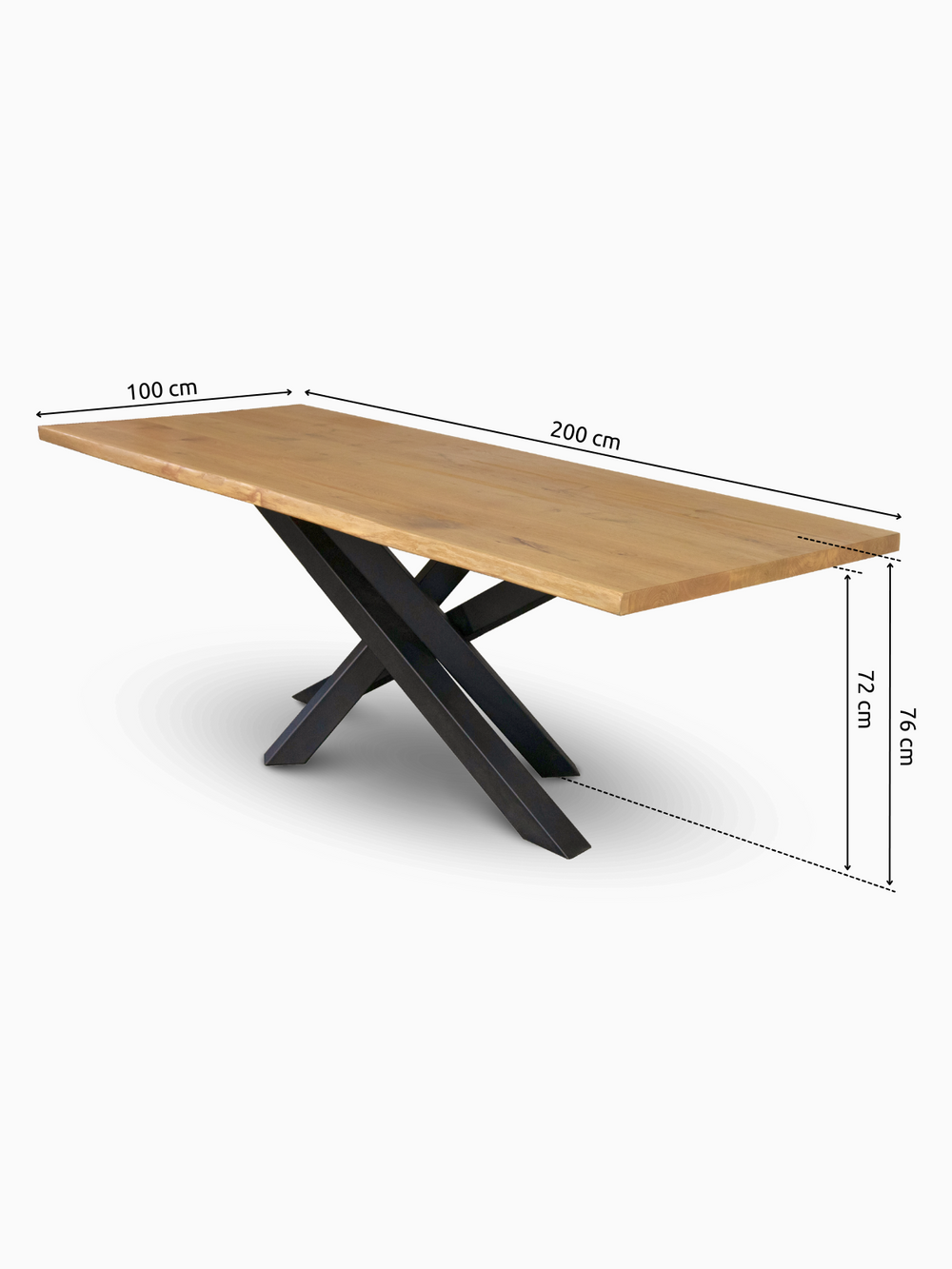 Massivholztisch 200cm x 100cm Tiempo Spider ohne Baumkante