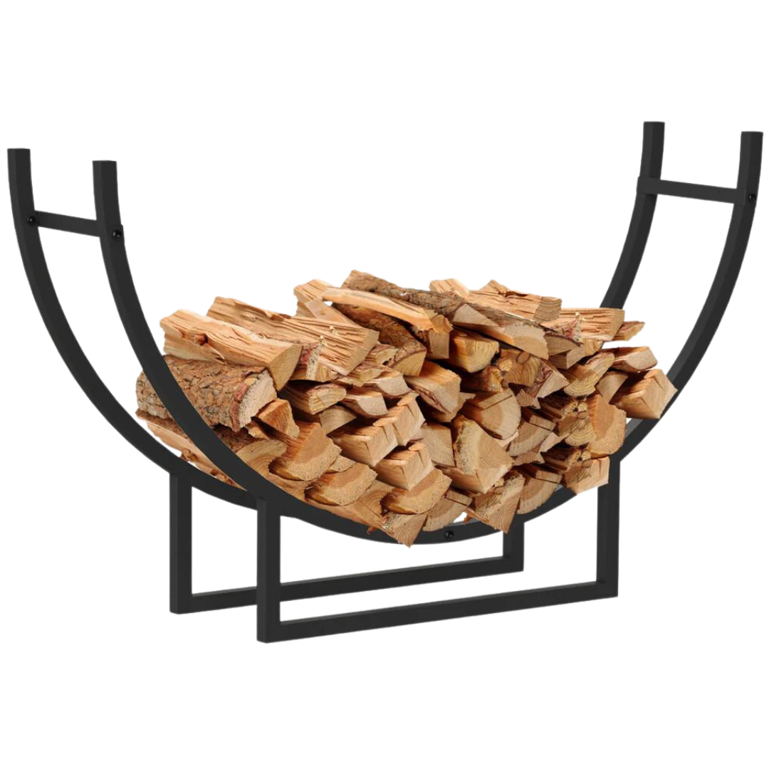 Kaminholzregal Halbrund aus Metall 55x92x21 cm Schwarz inkl. Ofenhandschuh