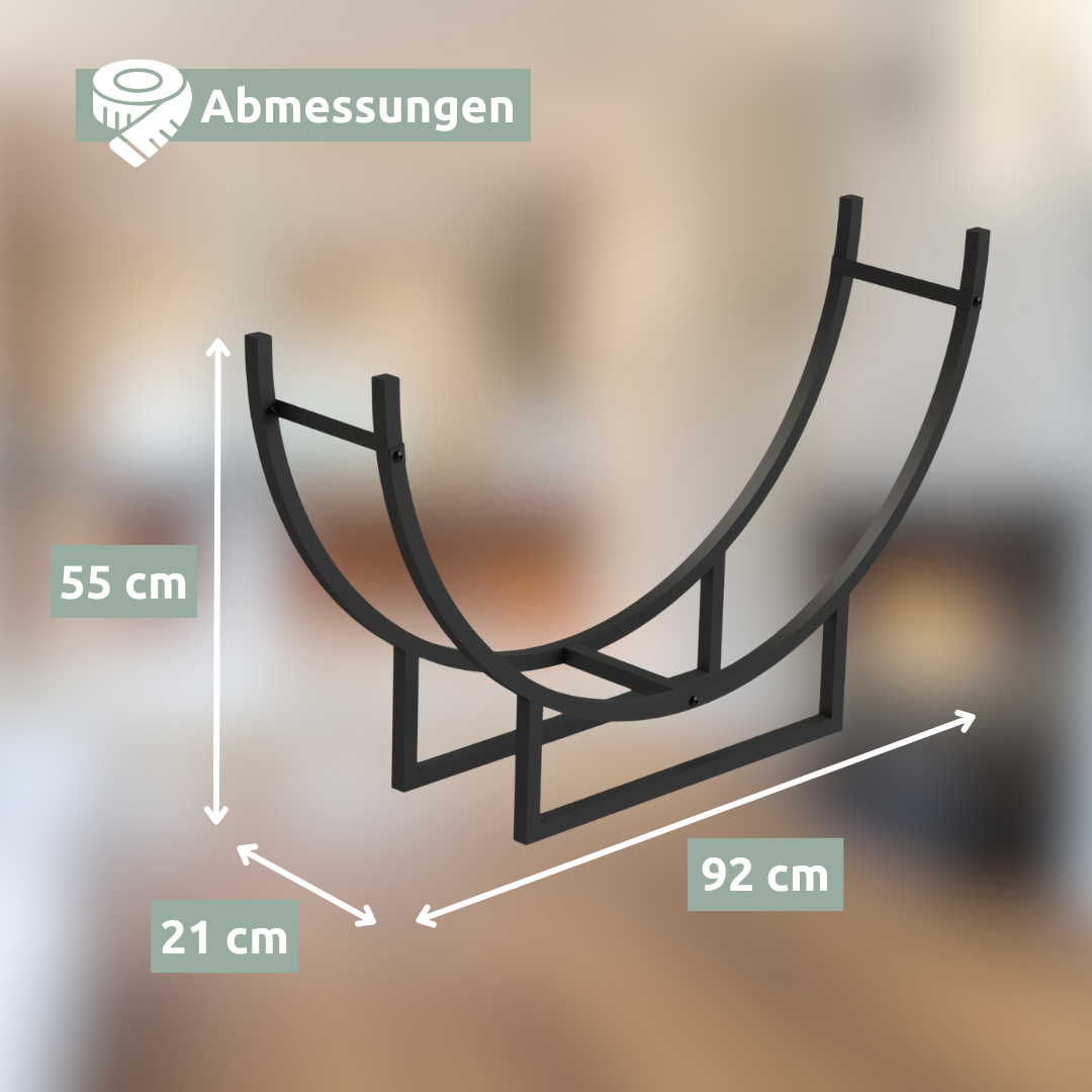 Kaminholzregal Halbrund aus Metall 55x92x21 cm Schwarz inkl. Ofenhandschuh