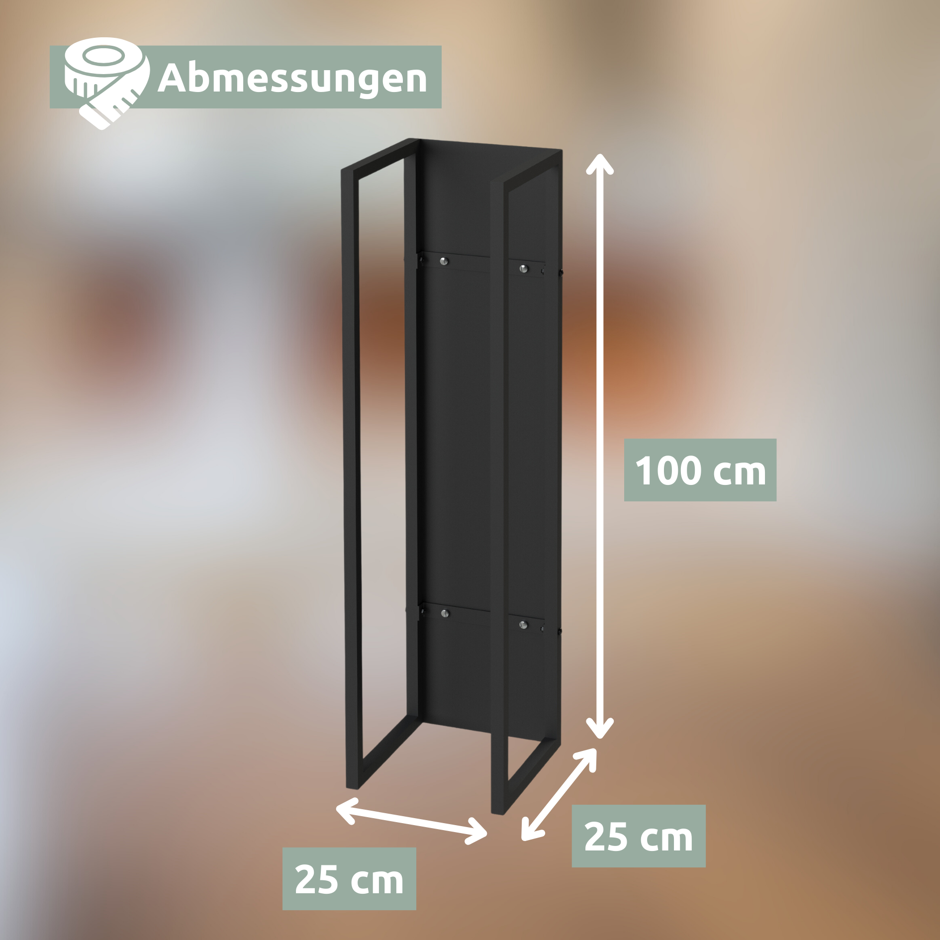 Kaminholzregal 100 x 25 x 25cm aus Metall Schwarz inkl. Ofenhandschuh