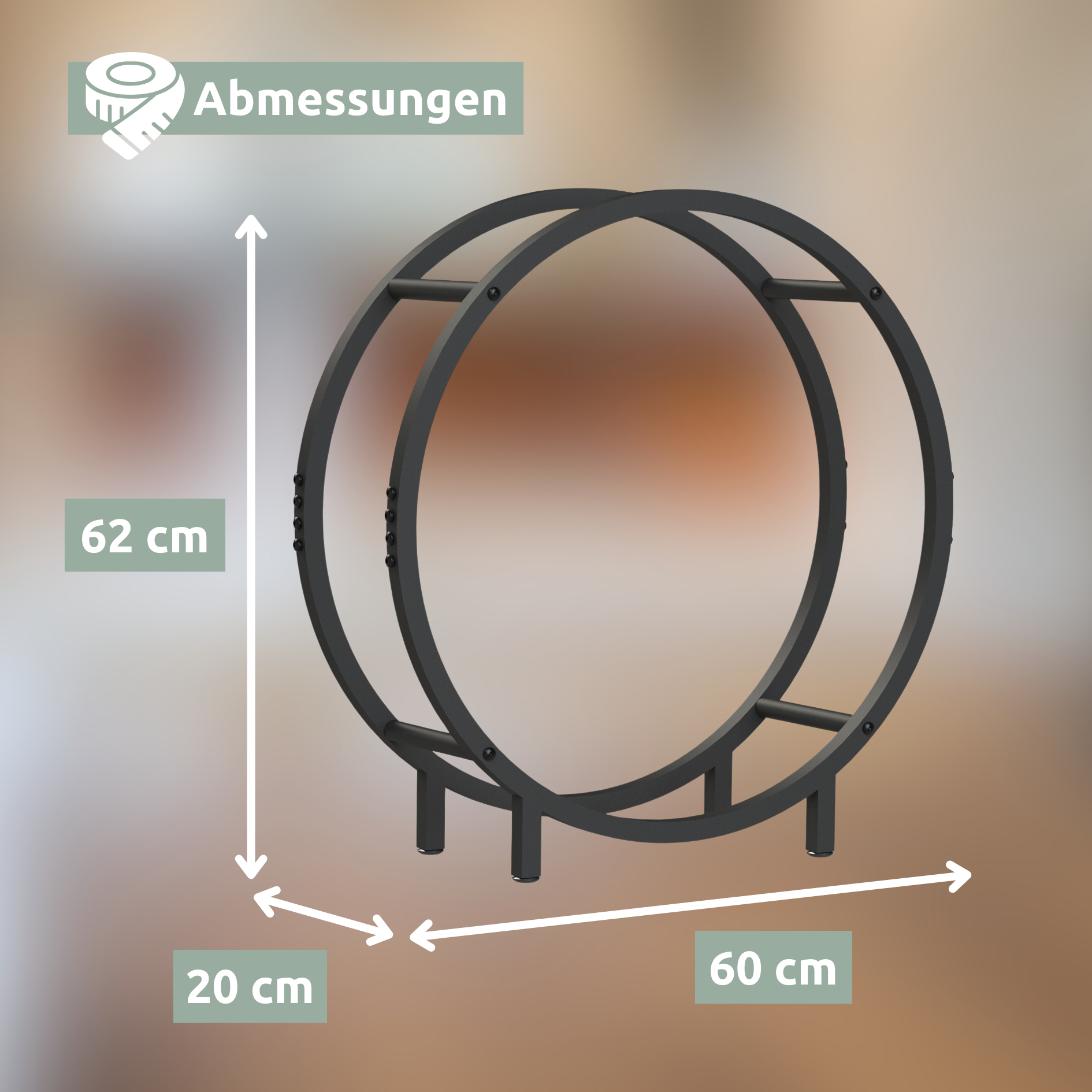 Kaminholzregal 62x60x20cm aus Metall Schwarz inkl. Ofenhandschuh