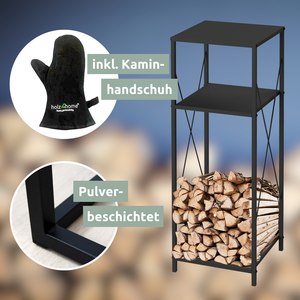 Kaminholzregal mit Ablage