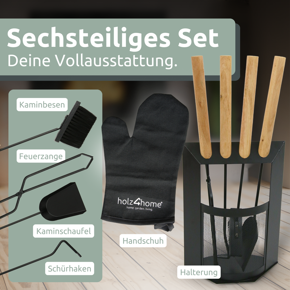 6-tlg. Kaminbesteck Schwarz
