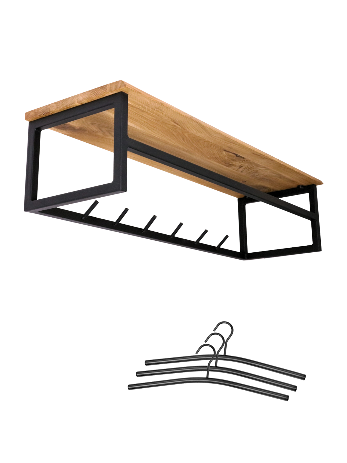 Wandgarderobe mit Ablage aus Eiche und Metall - mit Baumkante