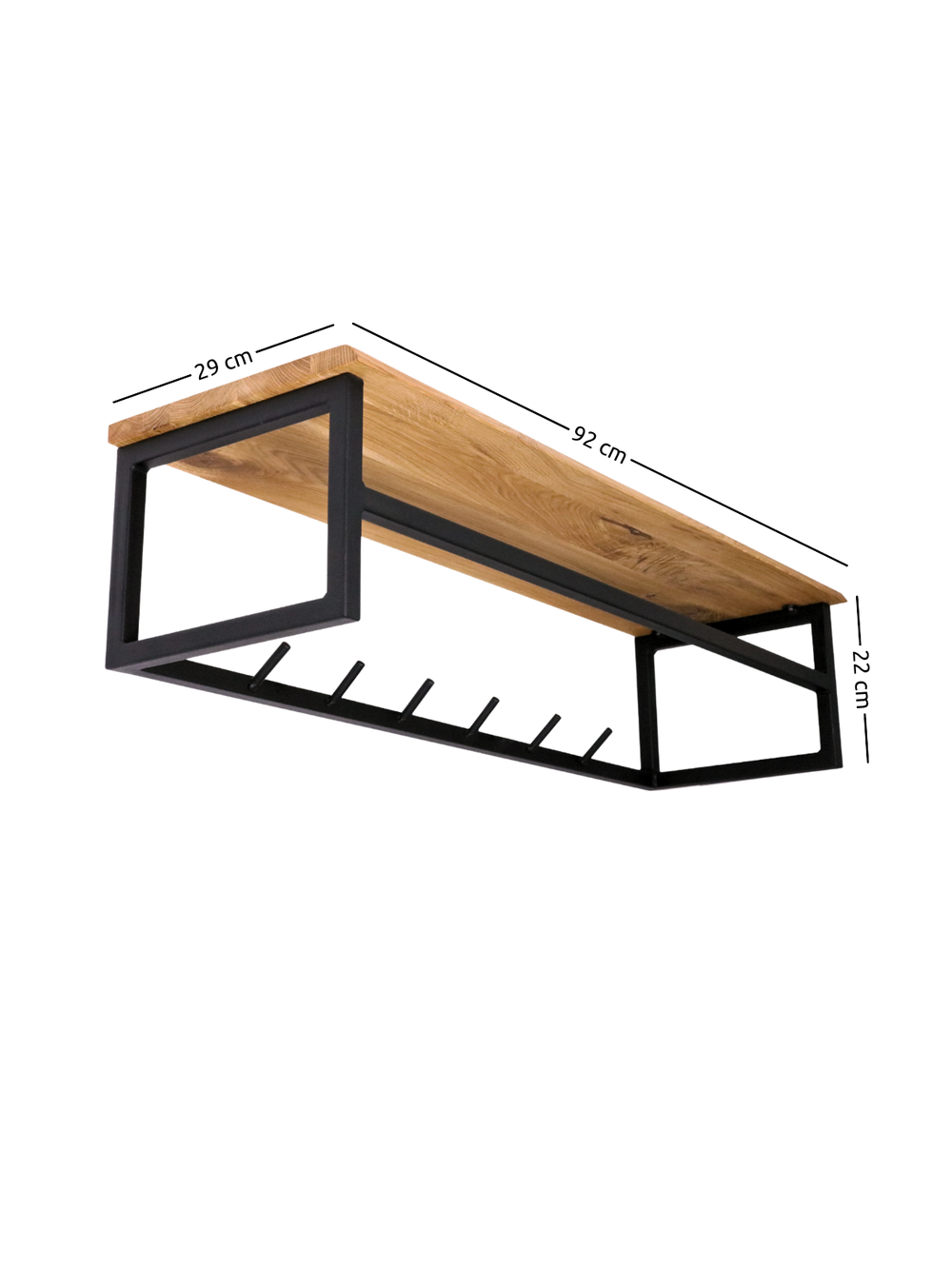 Wandgarderobe mit Ablage aus Eiche und Metall - mit Baumkante