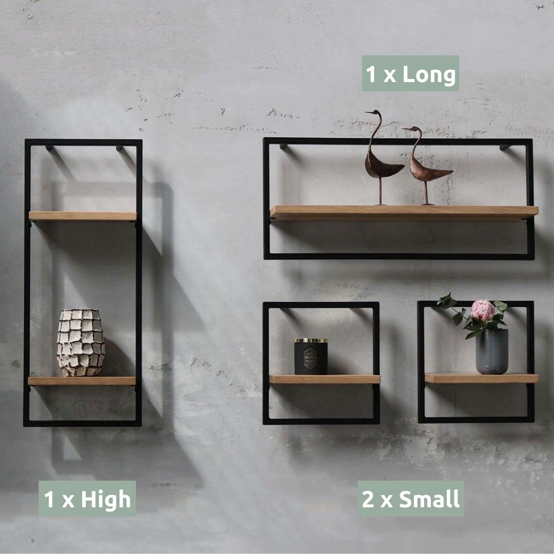 4-tlg. Wandregale in schwarz gerahmt