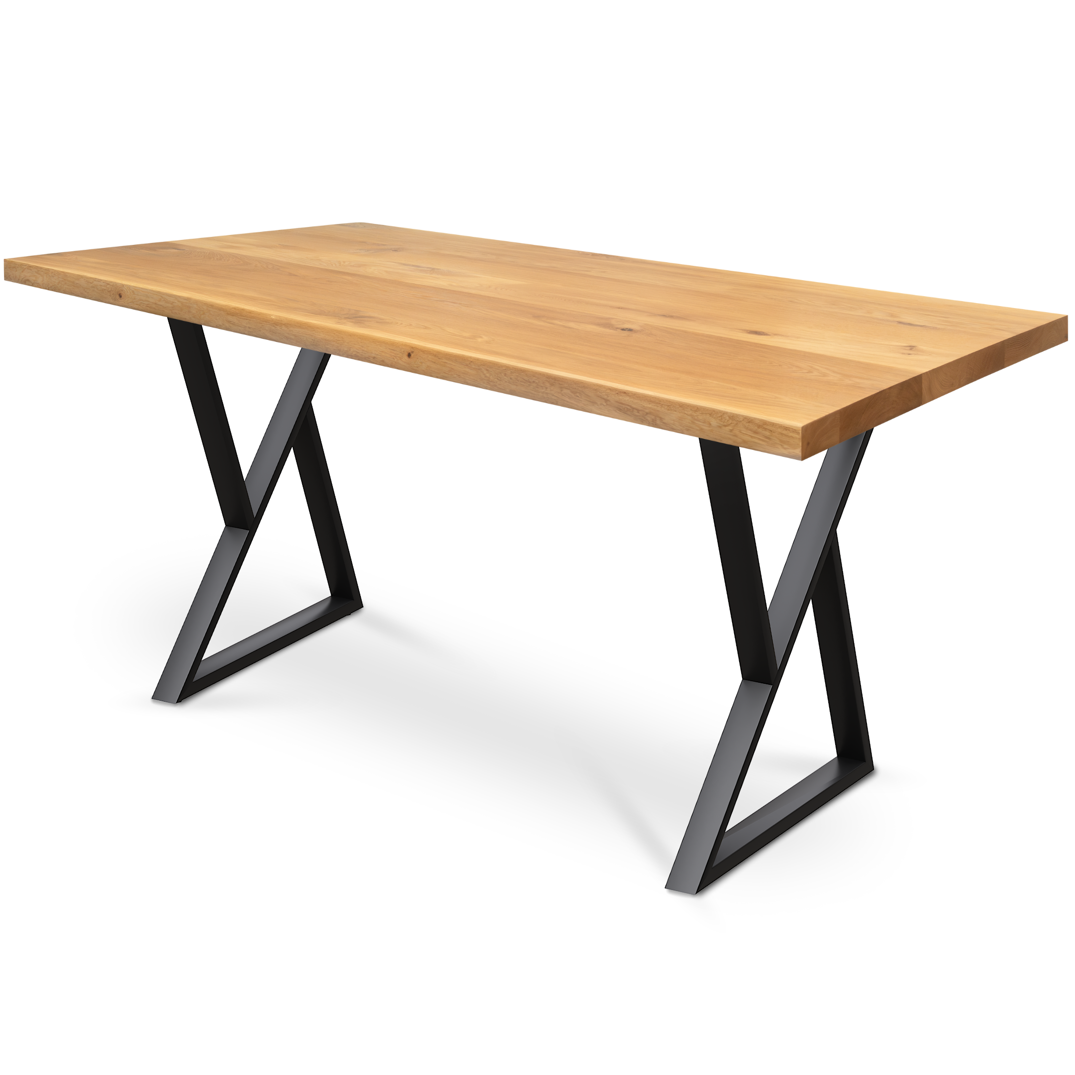 Kleiner Massivholztisch ohne Baumkante 140cm x 80cm Doppel-Dreieck Gestell