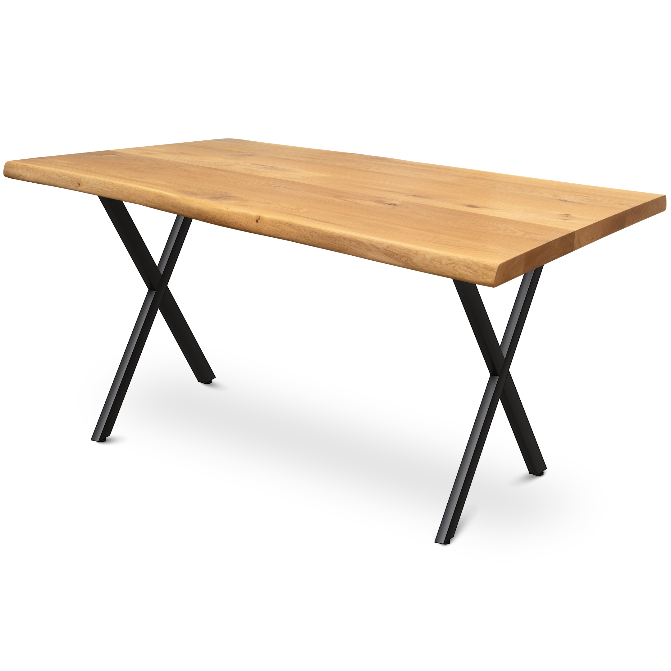 Kleiner Massivholztisch mit Baumkante 140cm x 80cm X-Struktur Gestell