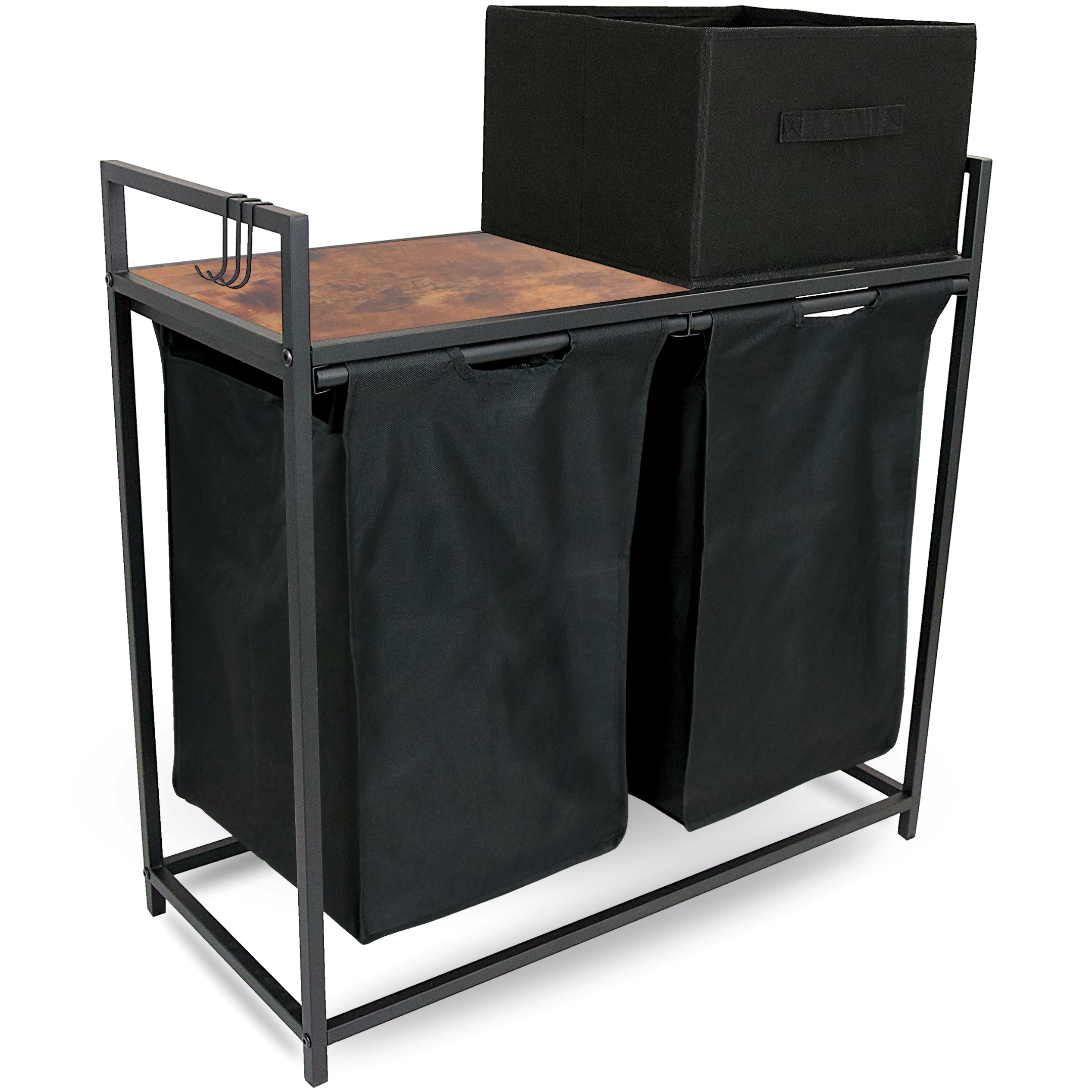 Wäschekorb 2 Fächer 92 Liter ausziehbar mit Aufbewahrungsbox