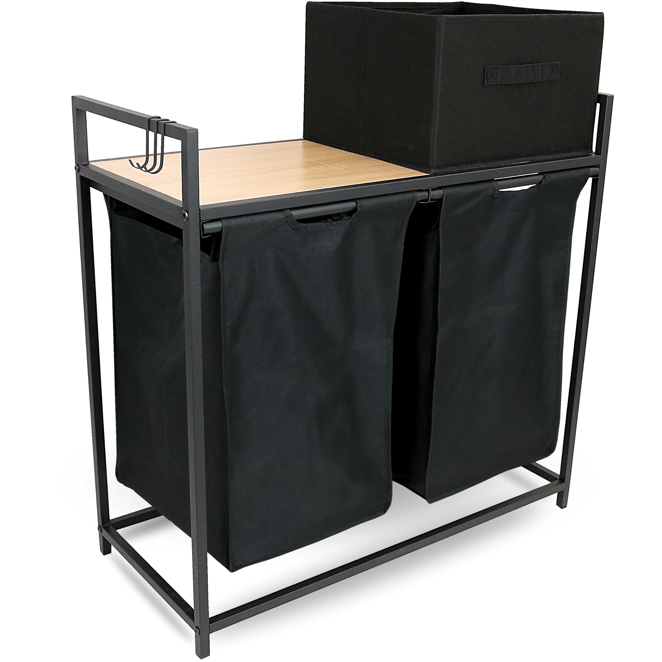 Wäschekorb 2 Fächer 92 Liter ausziehbar mit Aufbewahrungsbox