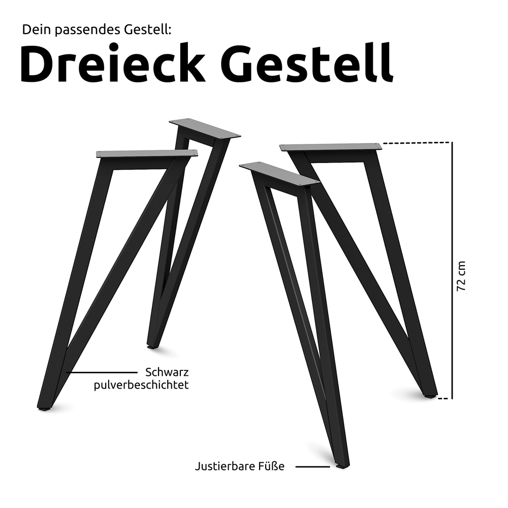 Kleiner Massivholztisch ohne Baumkante 160cm x 80cm Dreieck Gestell
