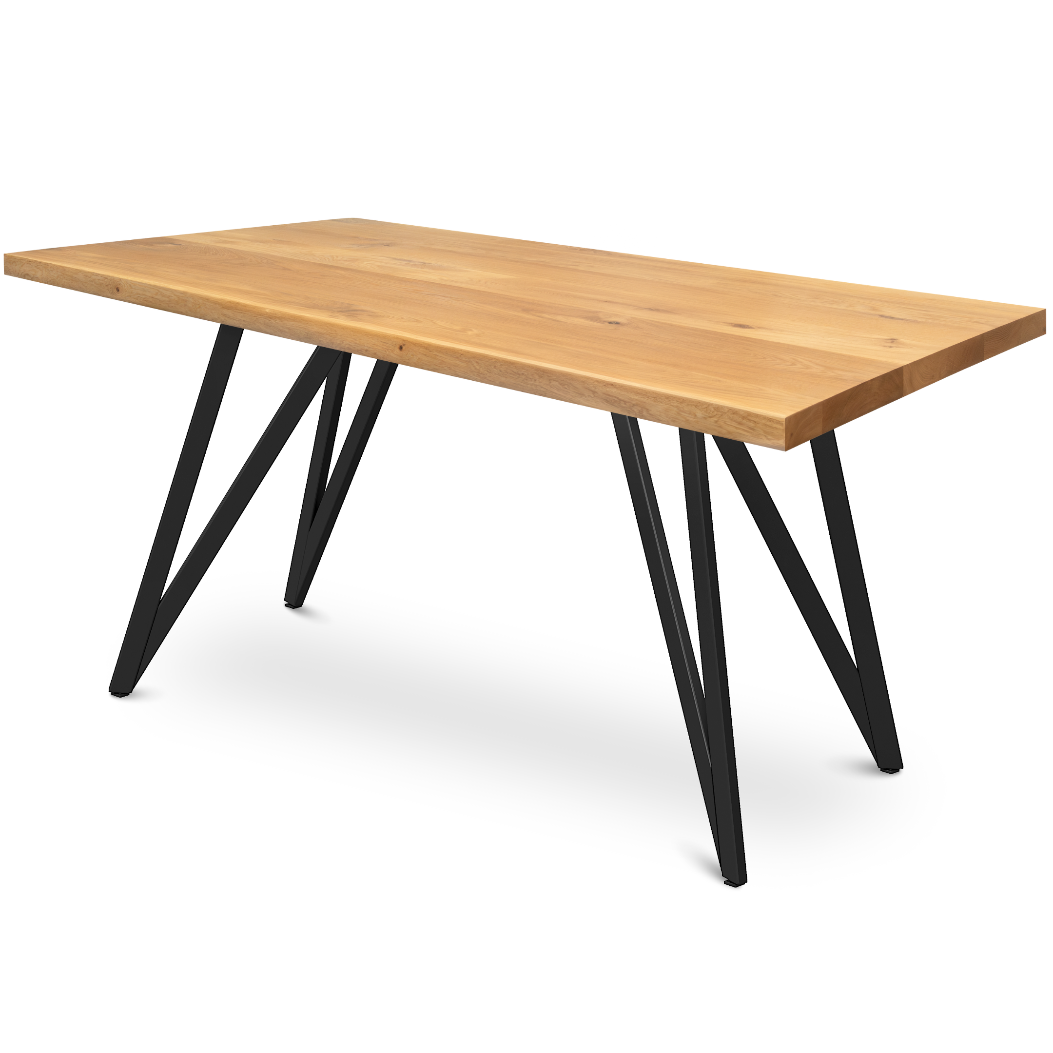 Kleiner Massivholztisch ohne Baumkante 140cm x 80cm Dreieck Gestell