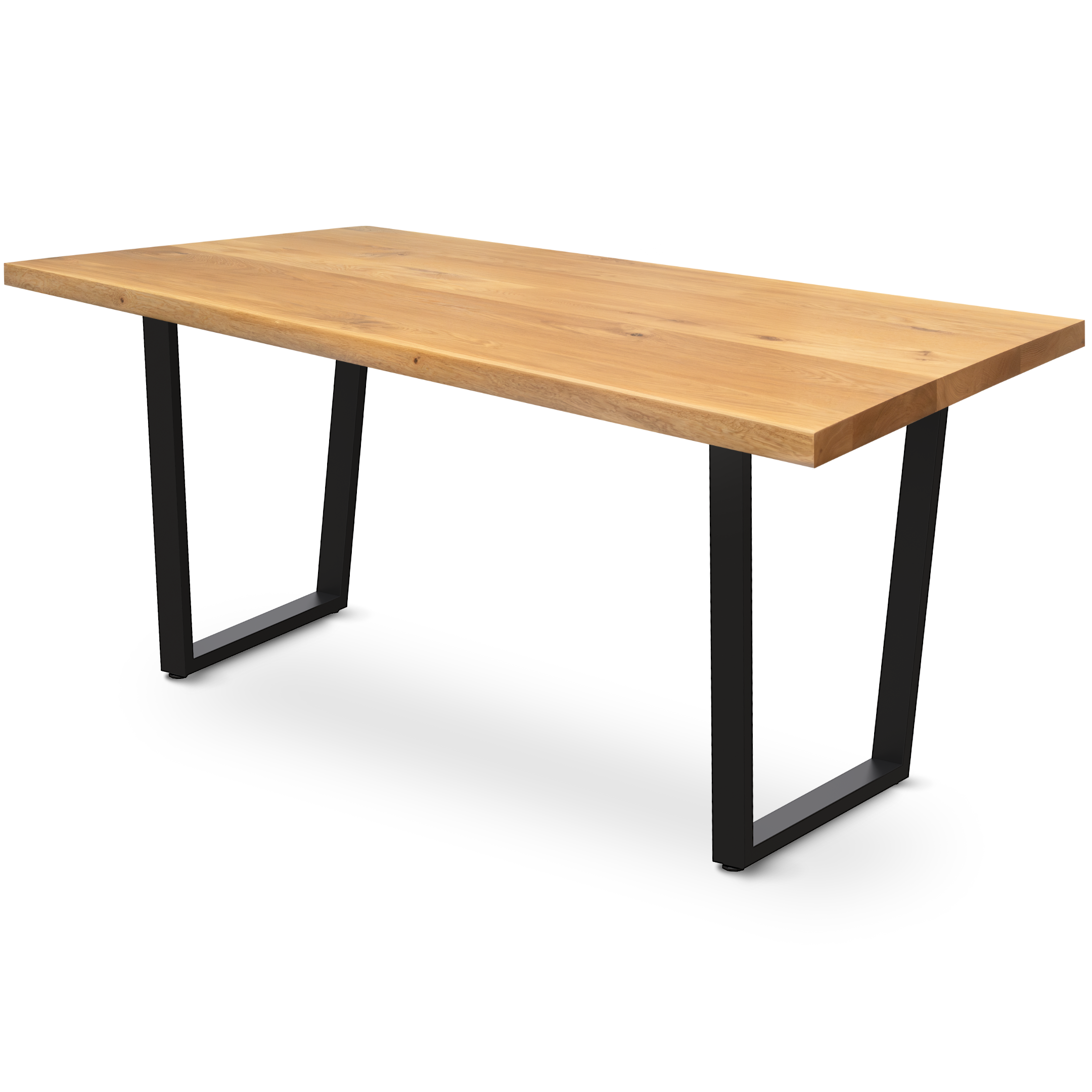 Kleiner Massivholztisch ohne Baumkante 140cm x 80cm Trapez Gestell