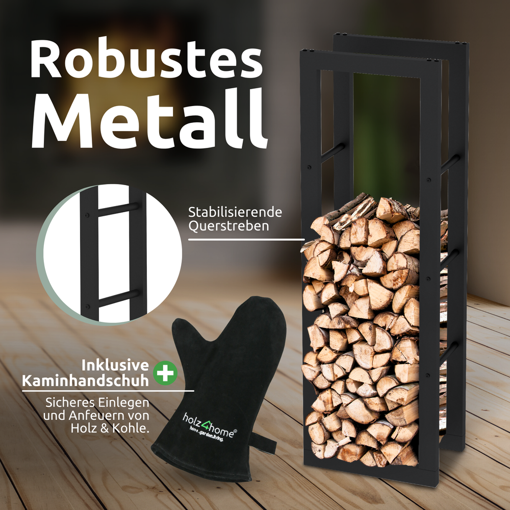 Kaminholzregal aus Metall Schwarz
