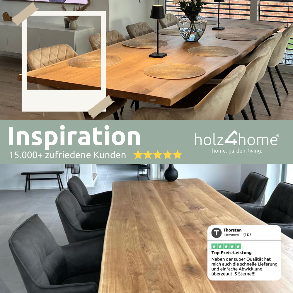 Kleiner Massivholztisch mit Baumkante 160cm x 80cm X-Struktur Gestell