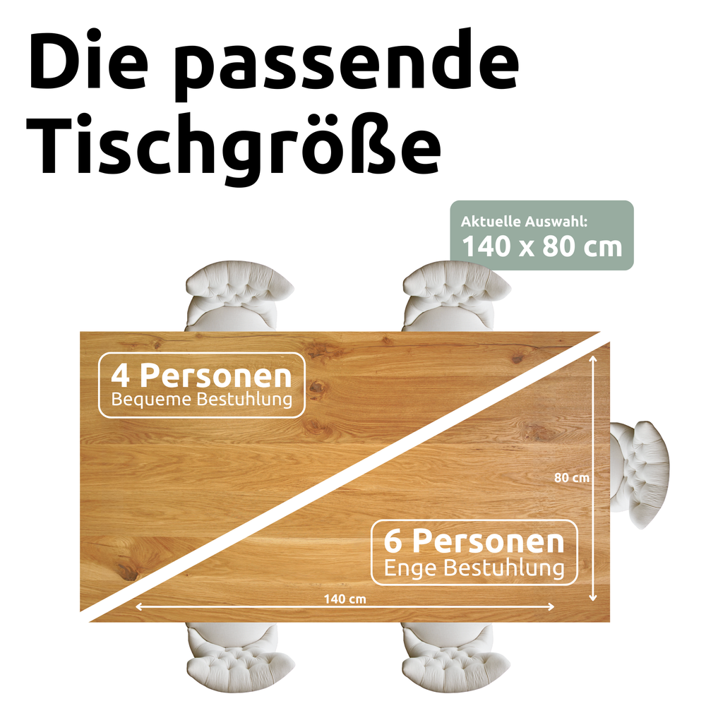 Kleiner Massivholztisch ohne Baumkante 140cm x 80cm Dreieck Gestell