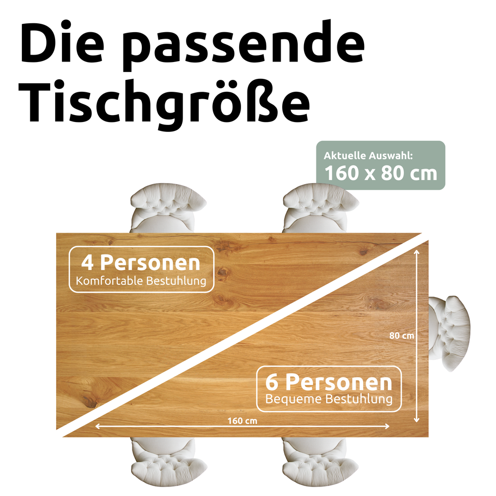 Kleiner Massivholztisch mit Baumkante 160cm x 80cm X-Struktur Gestell