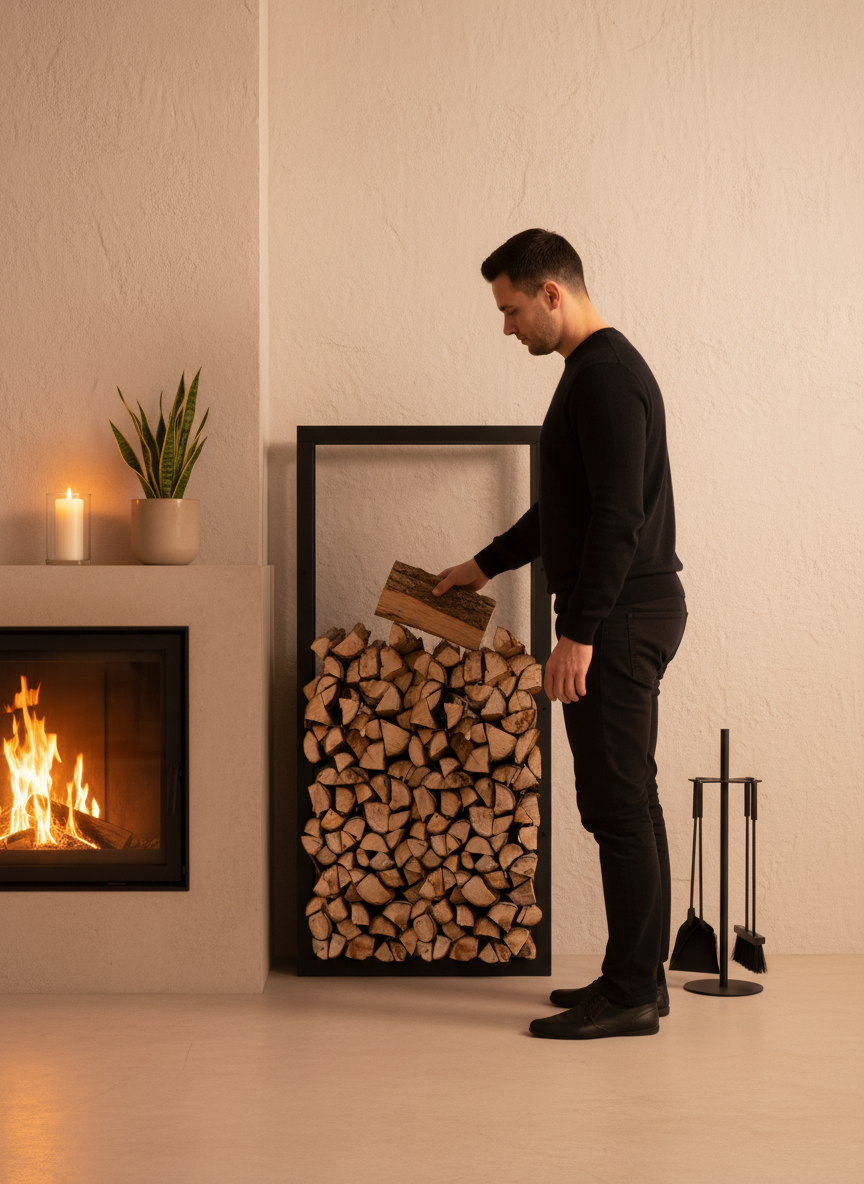 Kaminholzregal aus Metall Schwarz