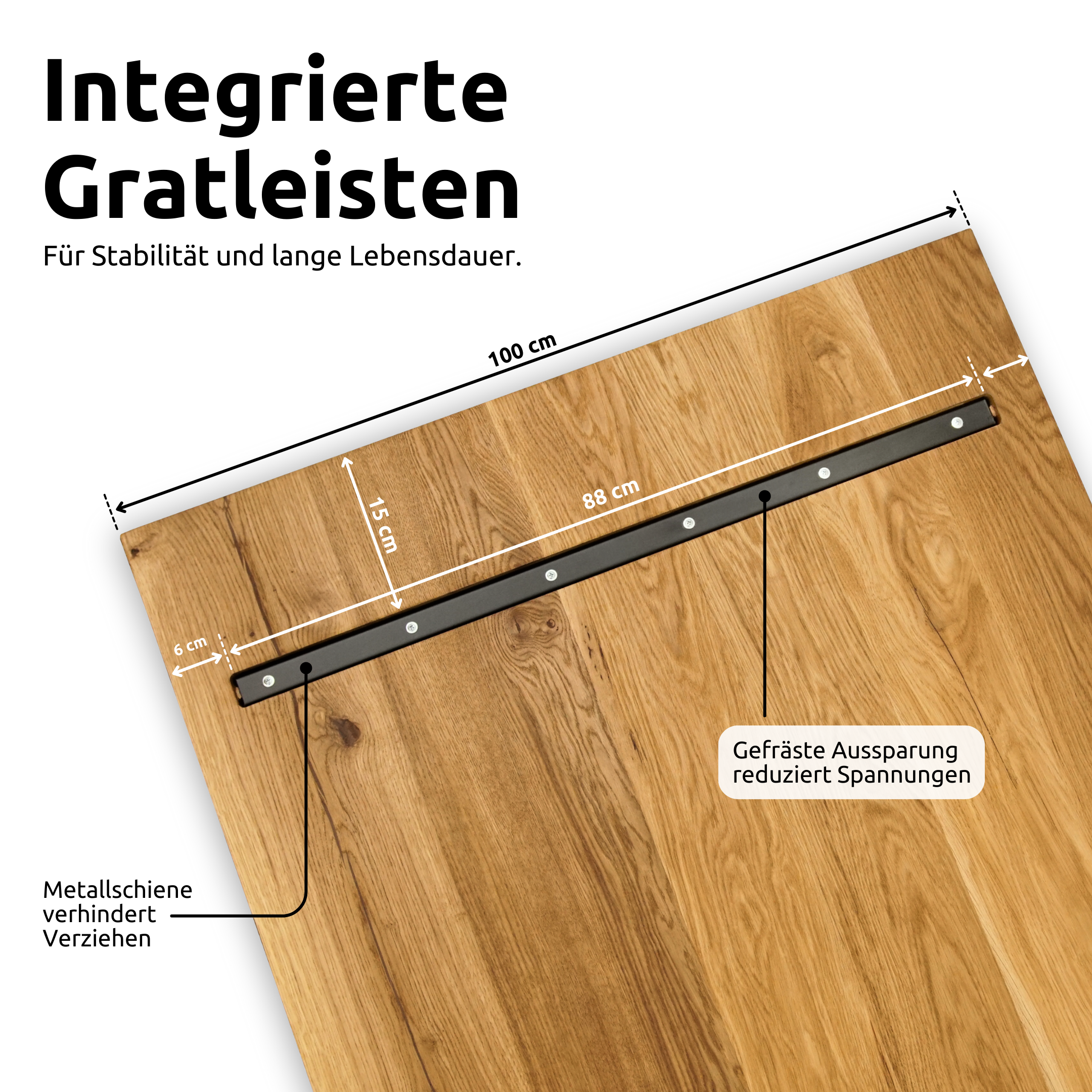 Tischplatte 200cm x 100cm mit Baumkante aus massiver Eiche