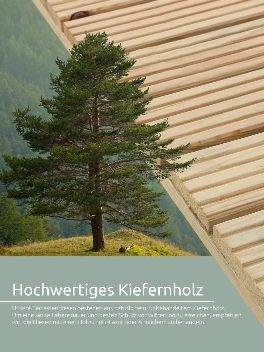 Holzfliese aus Kiefernholz 95 x 95 cm