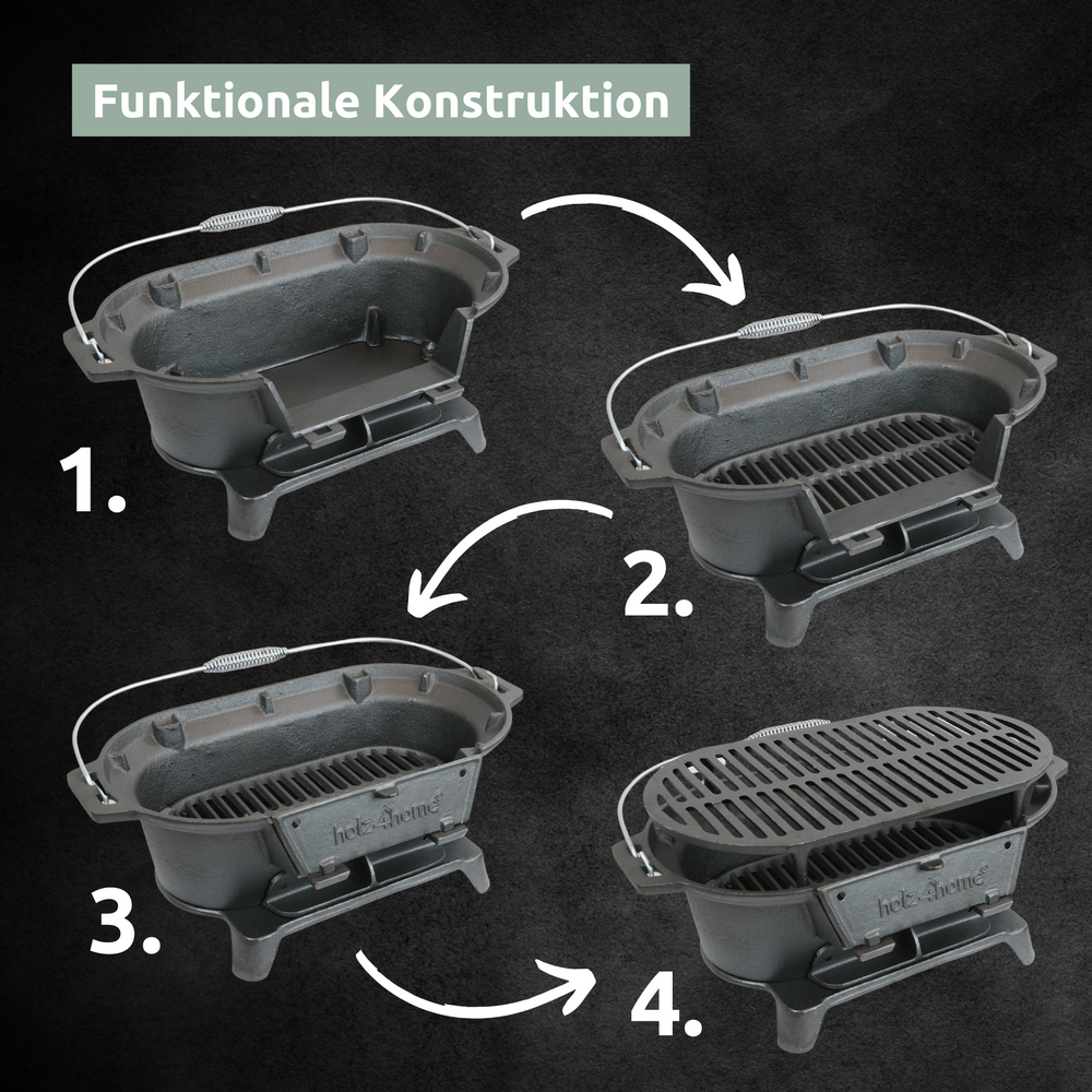 XXL Gusseisen Holzkohle Grill mit Grillrost