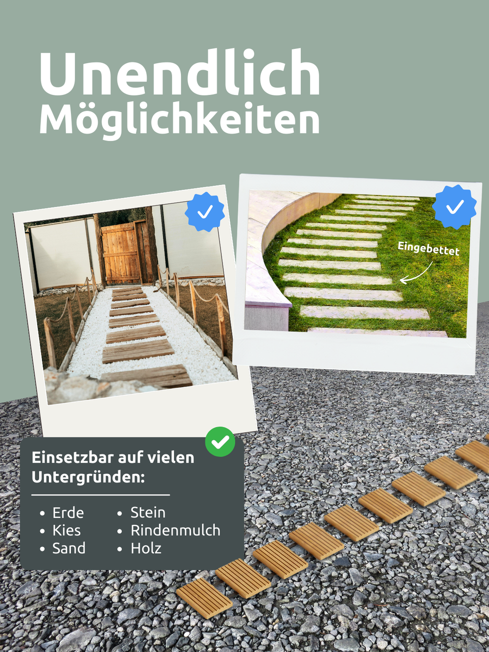 Rollweg Gartenweg aus Lärchenholz 2,5 Meter Länge
