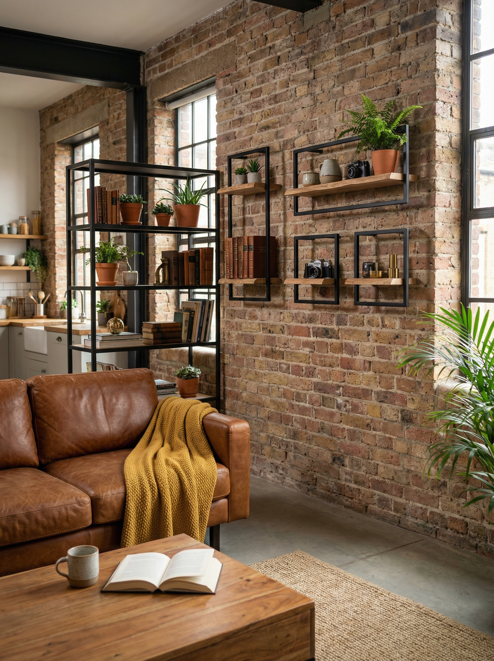 Wandregal High Eiche Hellgrau - Schwarz gerahmt