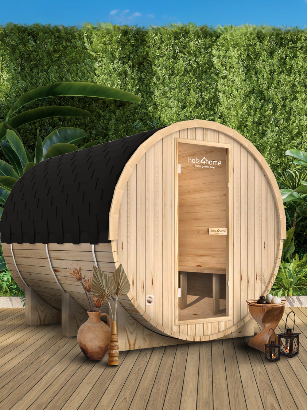 Fasssauna XL Pini wood Outdoor Sauna inkl. Ofen