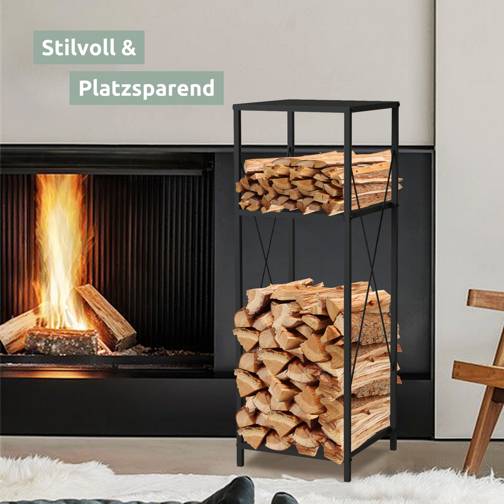 Kaminholzregal mit Ablage