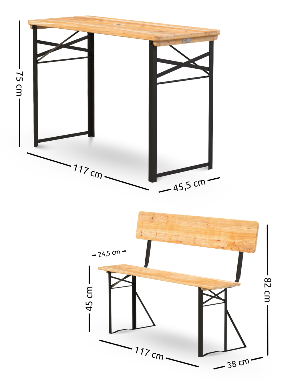 Bierzeltgarnitur mit Lehne - mehrteilig & klappbar