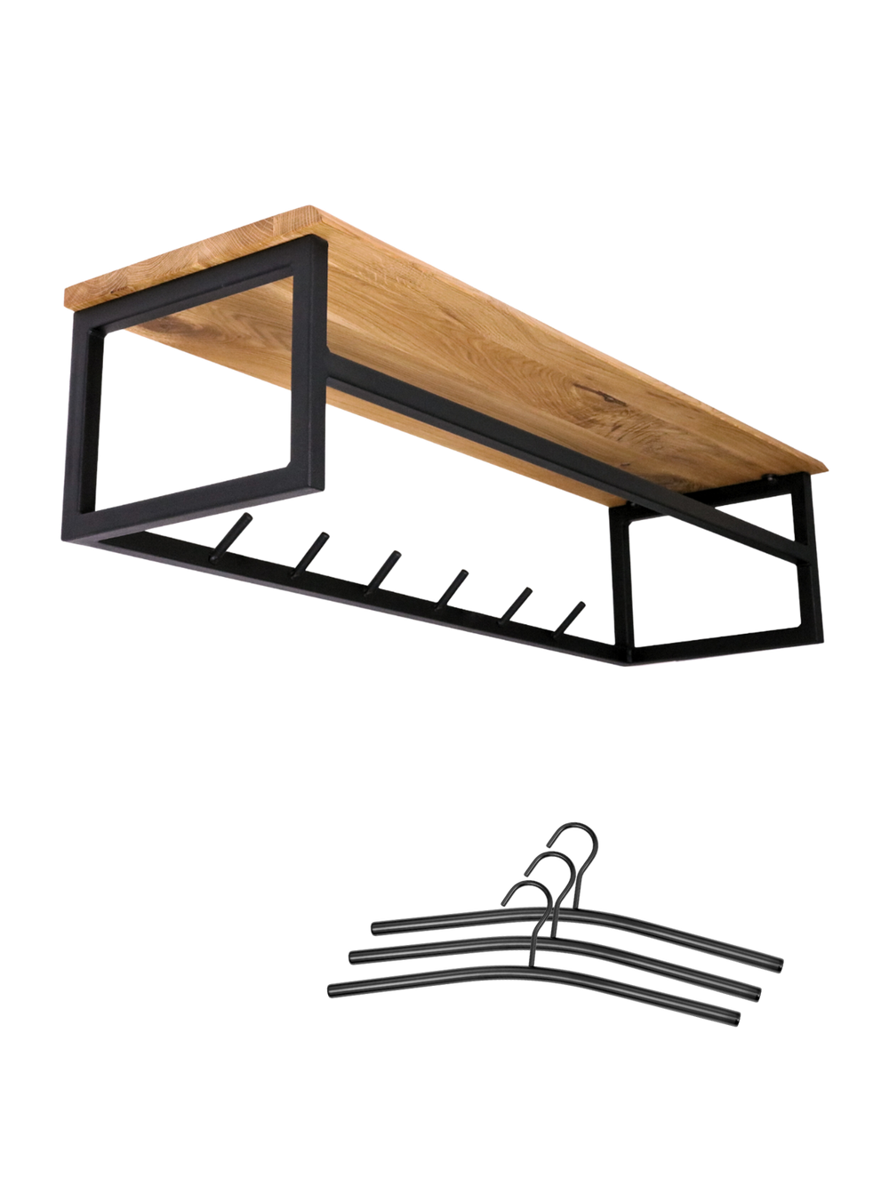 Wandgarderobe mit Ablage aus Eiche und Metall - mit Baumkante