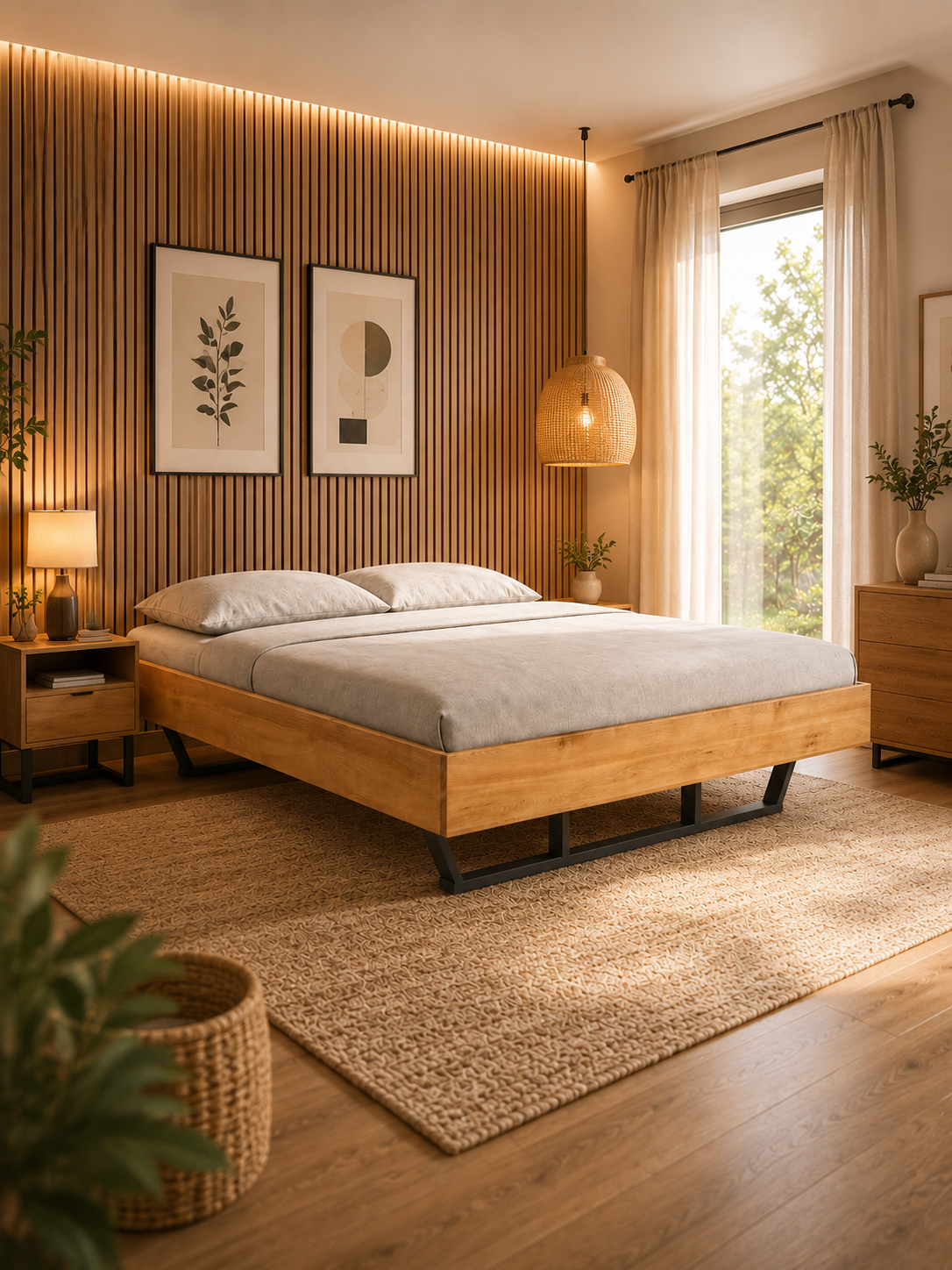 Massivholzbett Metall Light 200x200cm