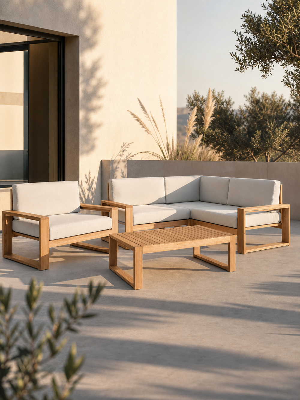Gartenlounge Eiche Ecke + Sessel - Weiß