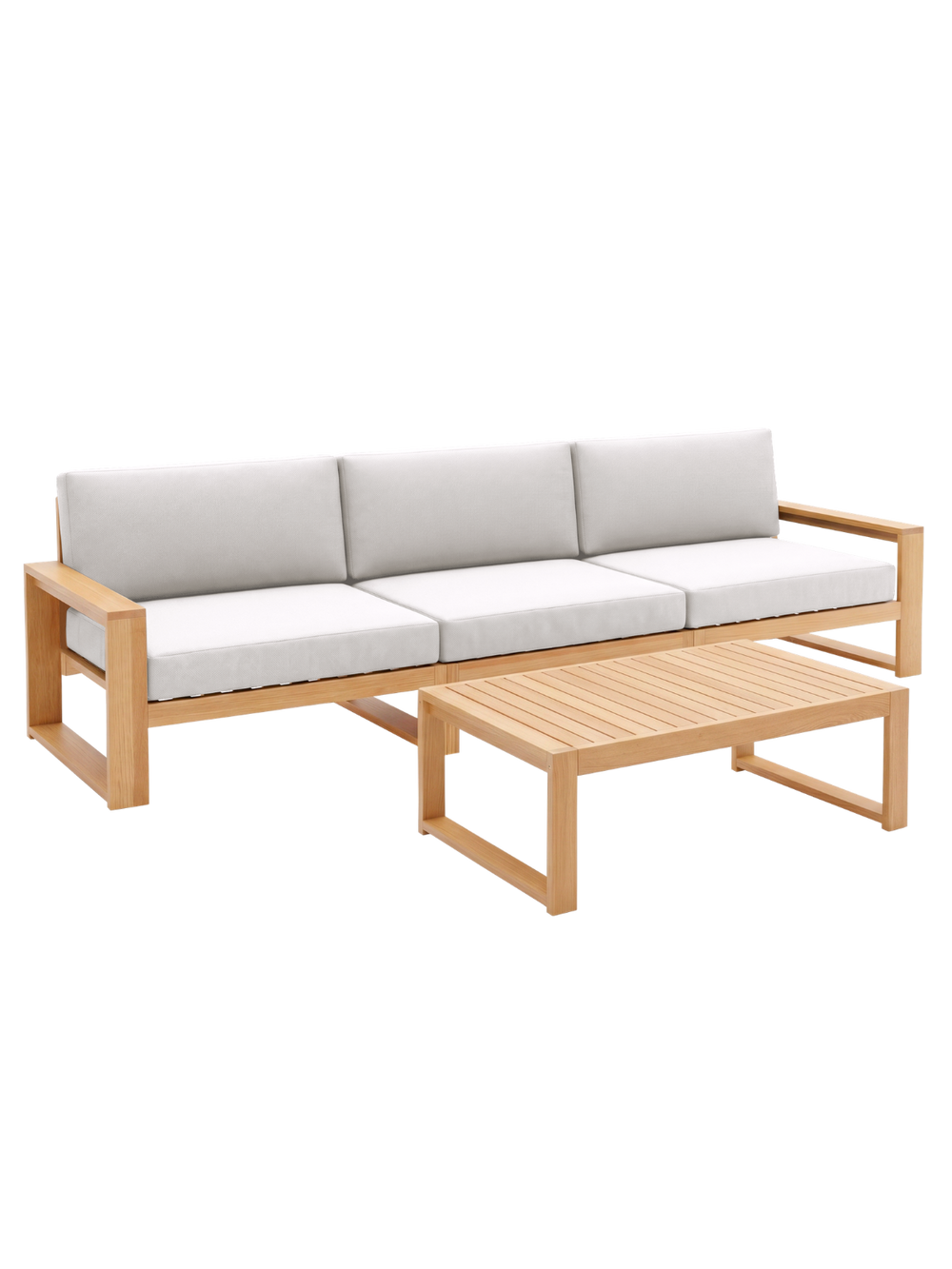 Gartenlounge Eiche 3er Sofa + Tisch - Weiß