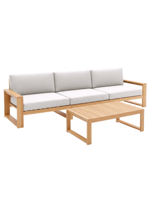 Gartenlounge Eiche 3er Sofa + Tisch - Weiß