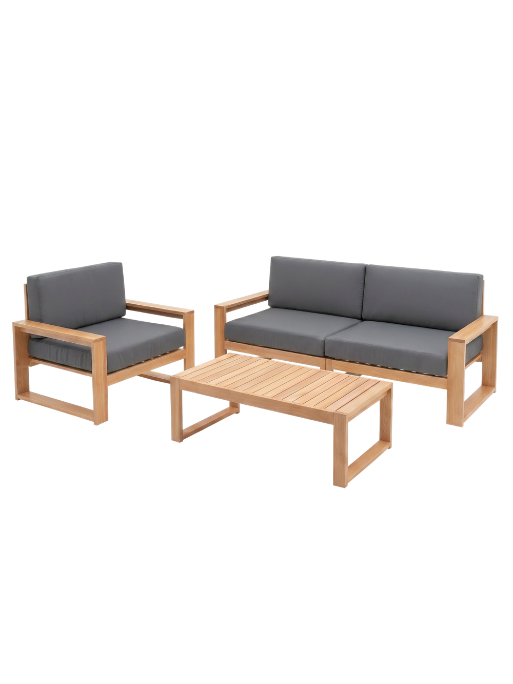 Gartenlounge Eiche 2er Sofa + Sessel + Tisch - Anthrazit