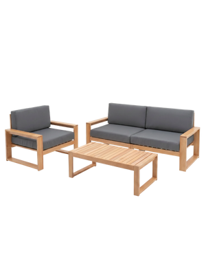 Gartenlounge Eiche 2er Sofa + Sessel + Tisch - Anthrazit