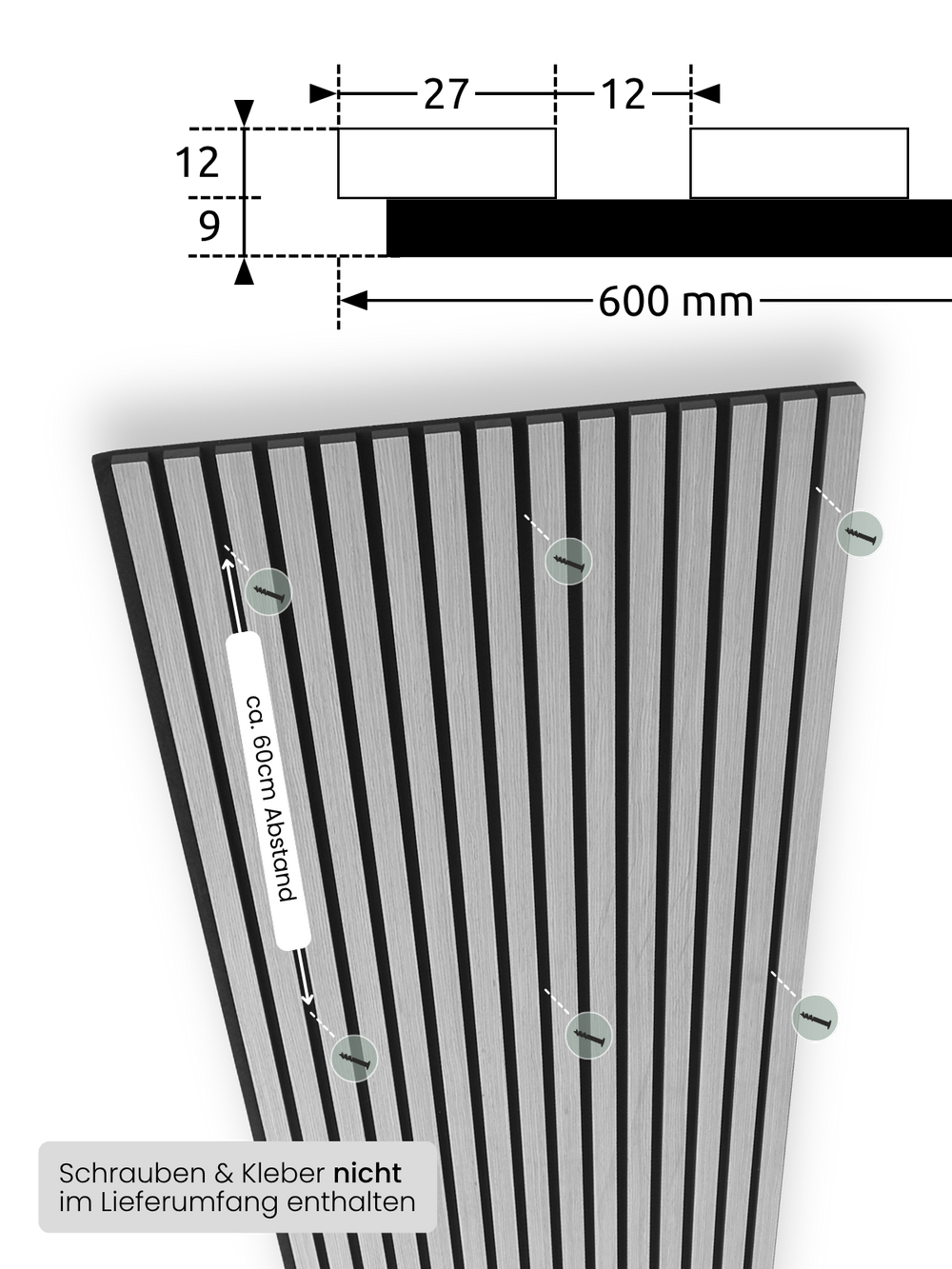 Akustikpaneele Dunkelgrau 240x60cm - 4er Set