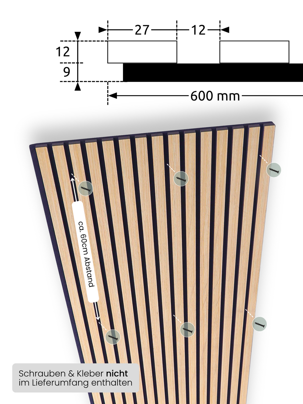 Akustikpaneele Eiche 240x60cm - 4er Set