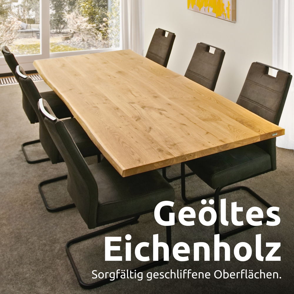 Tischplatte 240cm x 100cm mit Baumkante aus massiver Eiche
