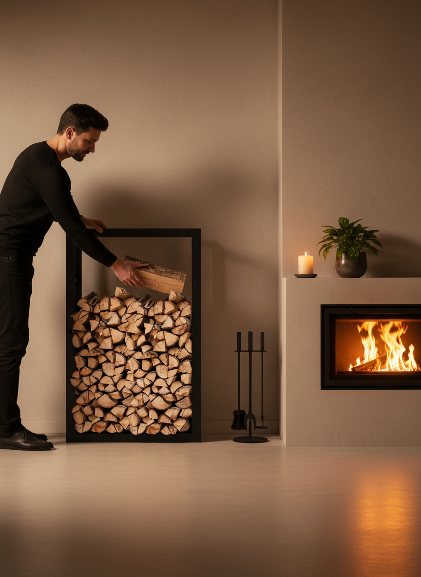 Kaminholzregal aus Metall Schwarz