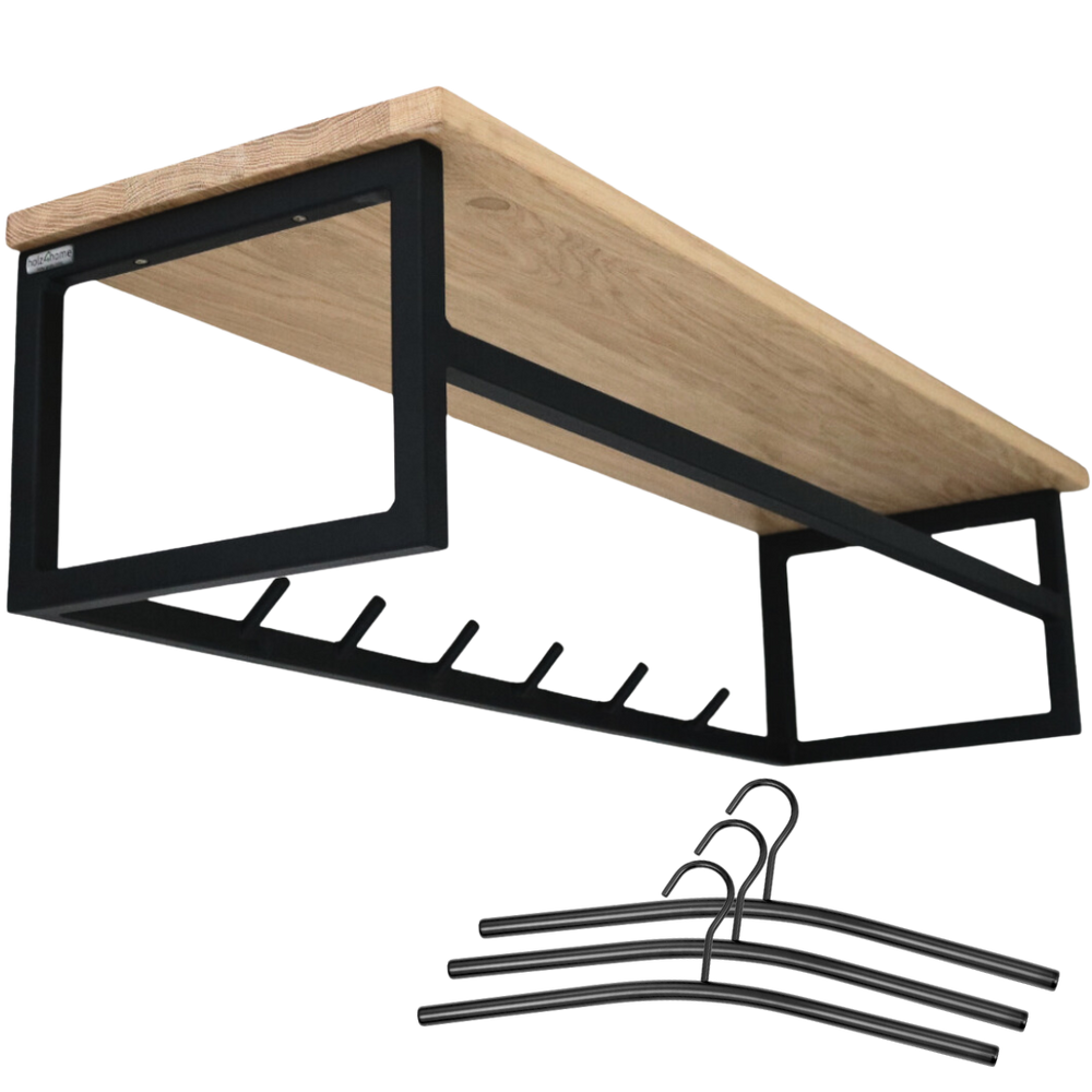 Wandgarderobe mit Ablage aus Eiche und Metall - ohne Baumkante