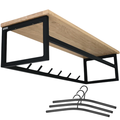 Wandgarderobe mit Ablage aus Eiche und Metall - ohne Baumkante